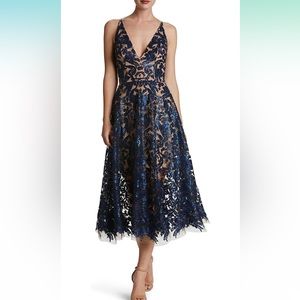 DRESS THE POPULATION Blair Navy Lined Sleeveless Midi Fit + Flare Dress XXL NWT